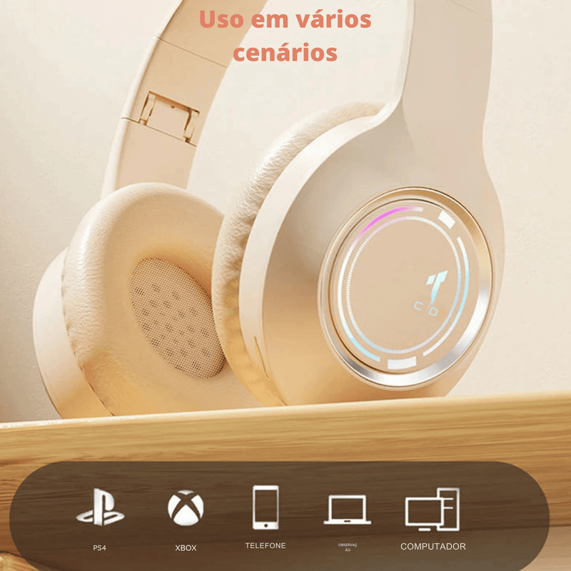 Fone de Ouvido Bluetooth M3 Dobrável com LED e Carregamento Type-C - Multiuso