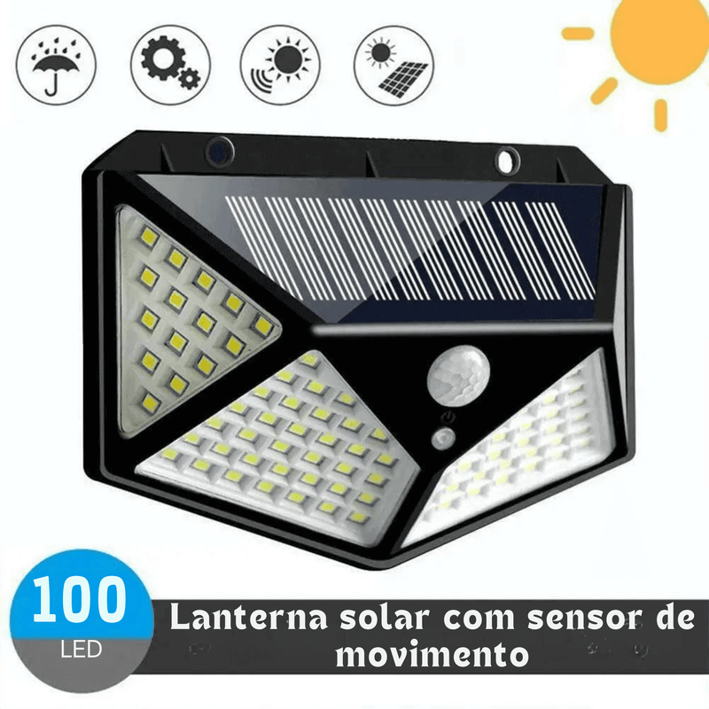 Lâmpada Solar SunPower100 com Sensor de Movimento - Iluminação 360° e Resistência à Água.