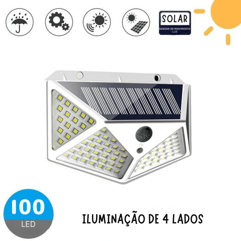 Lâmpada Solar SunPower100 com Sensor de Movimento - Iluminação 360° e Resistência à Água.